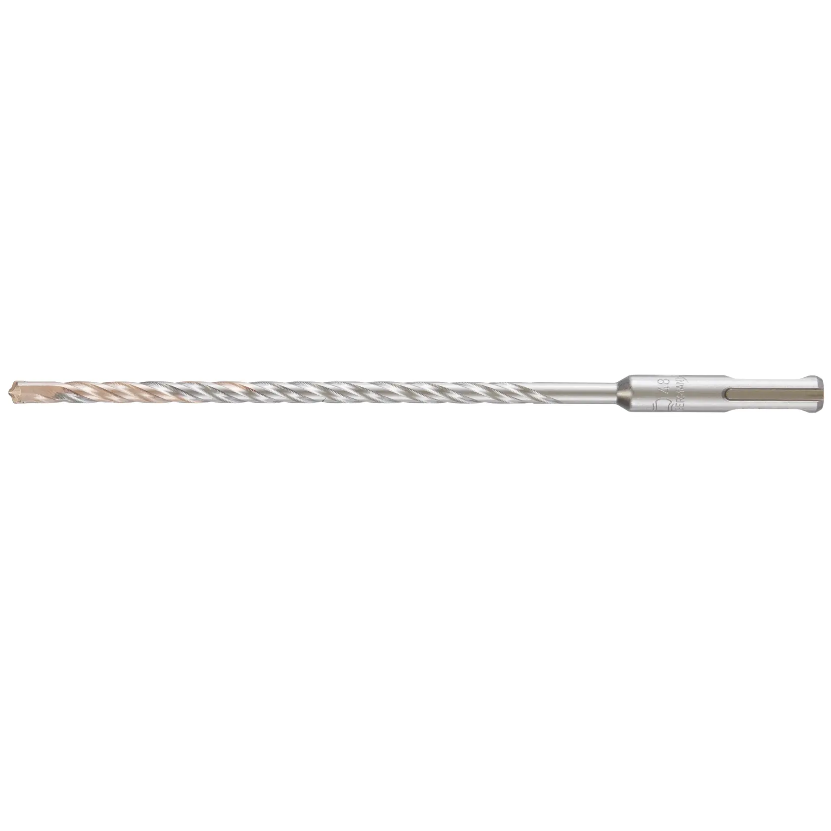 Long metal drill bit with spiral flutes and SDS shank, suitable for concrete and masonry drilling.