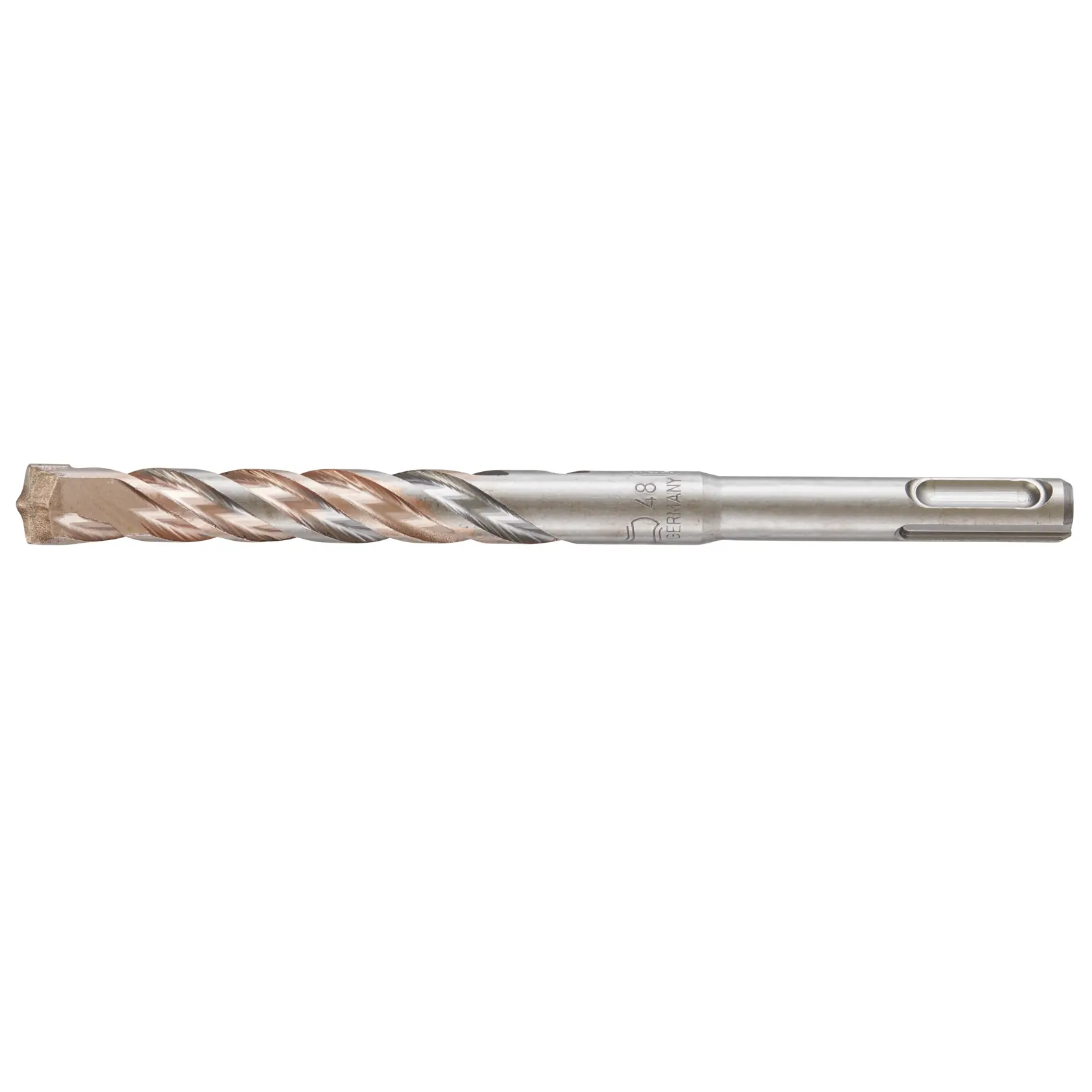 A DEWALT DT9839 metal rotary hammer drill bit with spiral flutes, designed for tough concrete or masonry drilling tasks.
