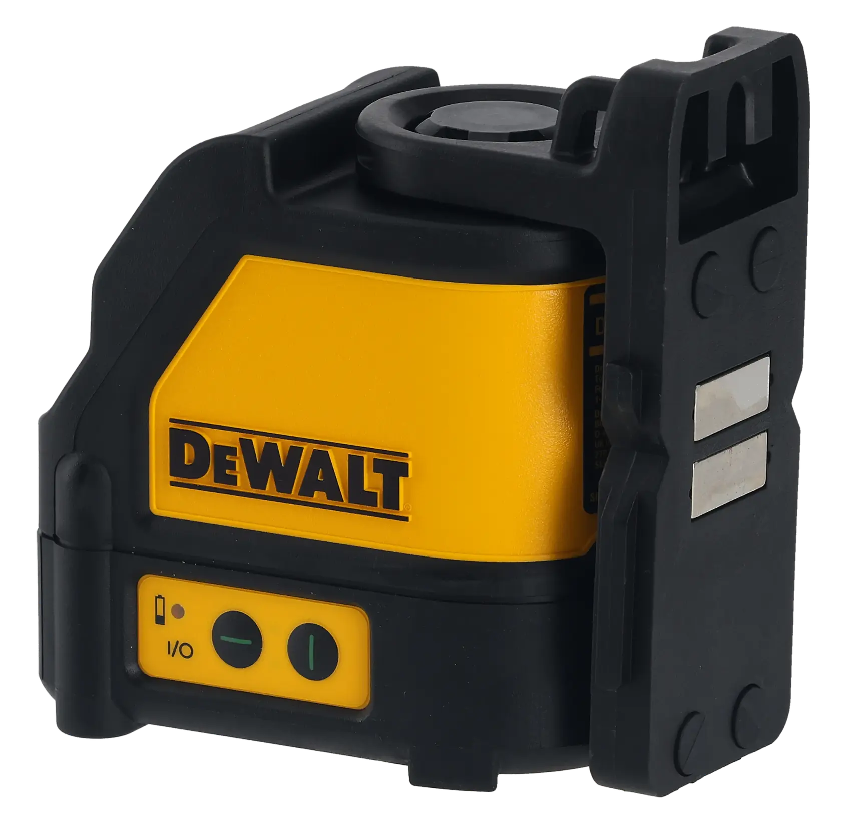 DEWALT DW088CG green laser level in black and yellow housing with controls and branded logo on the side.