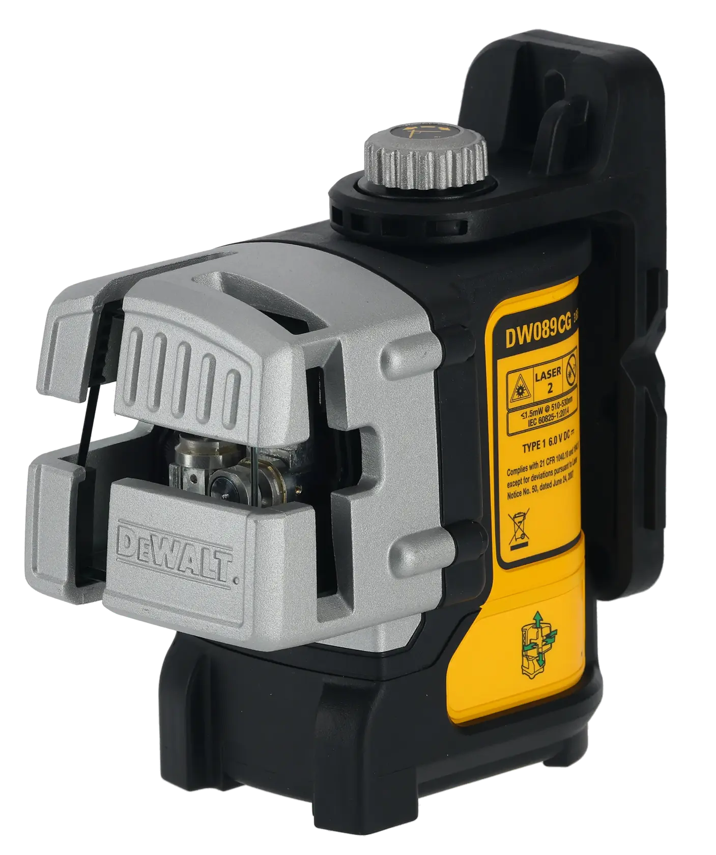 DEWALT DW089CG green cross line laser level tool with durable casing, used for precise layout in photography.