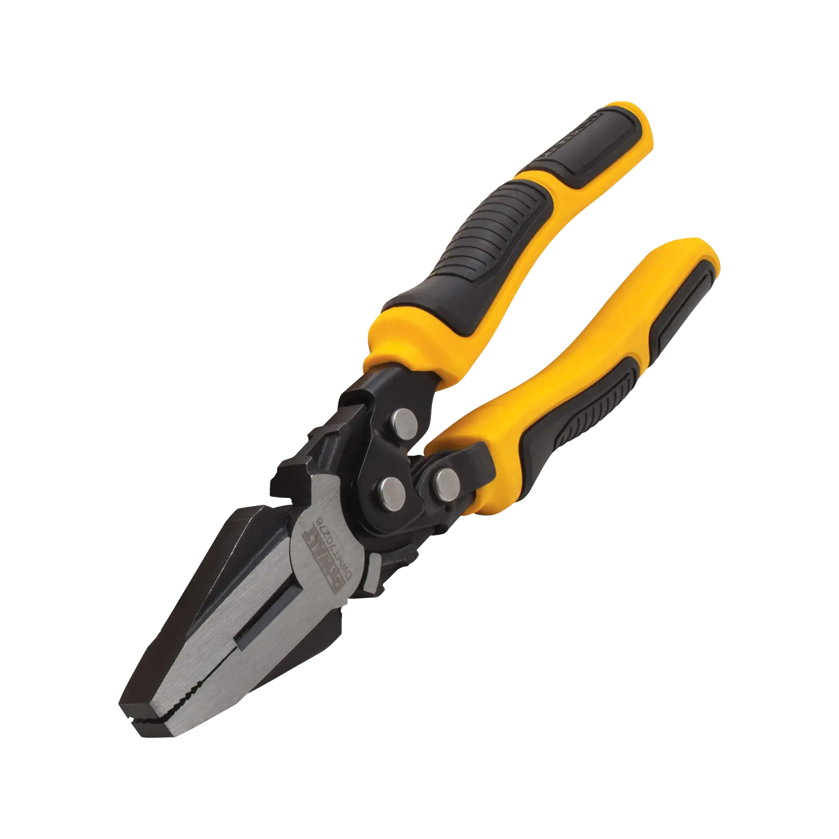 DEWALT pliers with black and yellow handles, used for gripping and cutting tasks, shown on a white background.