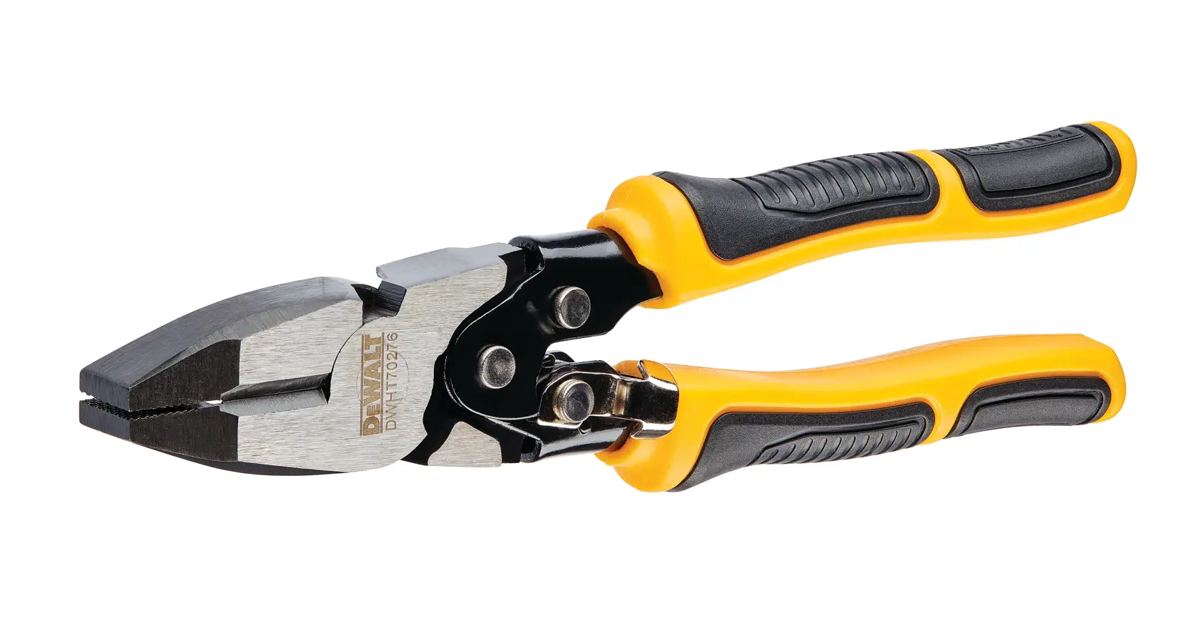 DEWALT pliers with yellow and black handles, suitable for cutting and gripping tasks in construction or repair work.