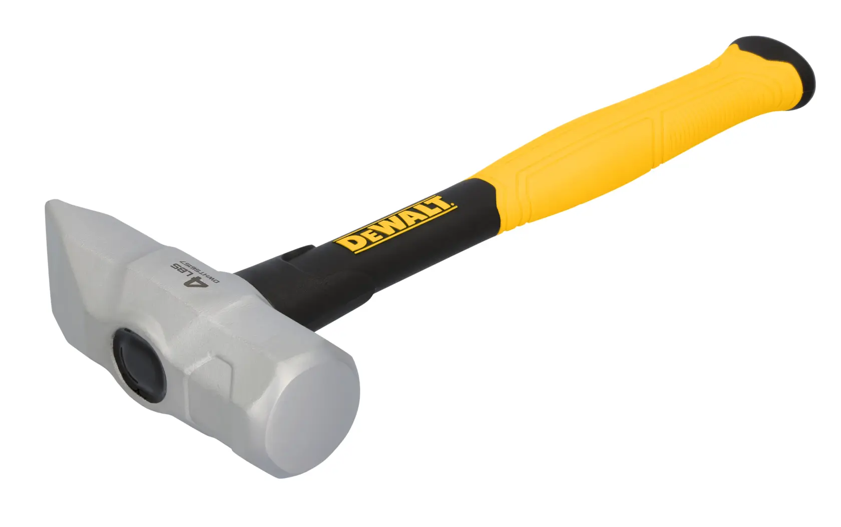DEWALT hammer with yellow handle and metal head, shown against a white background.