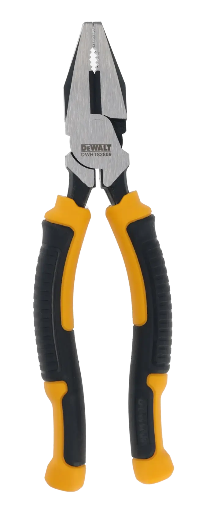 DEWALT combination pliers with yellow and black ergonomic handles, suitable for gripping and cutting tasks.